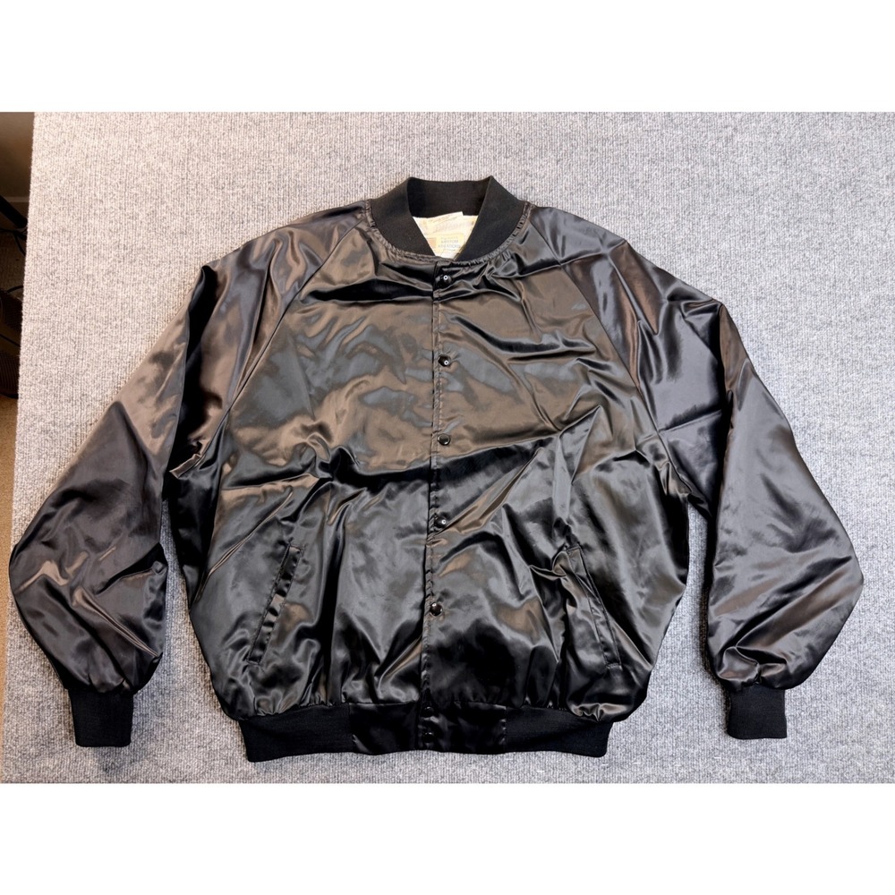Vintage Satins Bomber Jacket XXL Black Nylon Texas Rose Horse Ranch USA Made Y2K